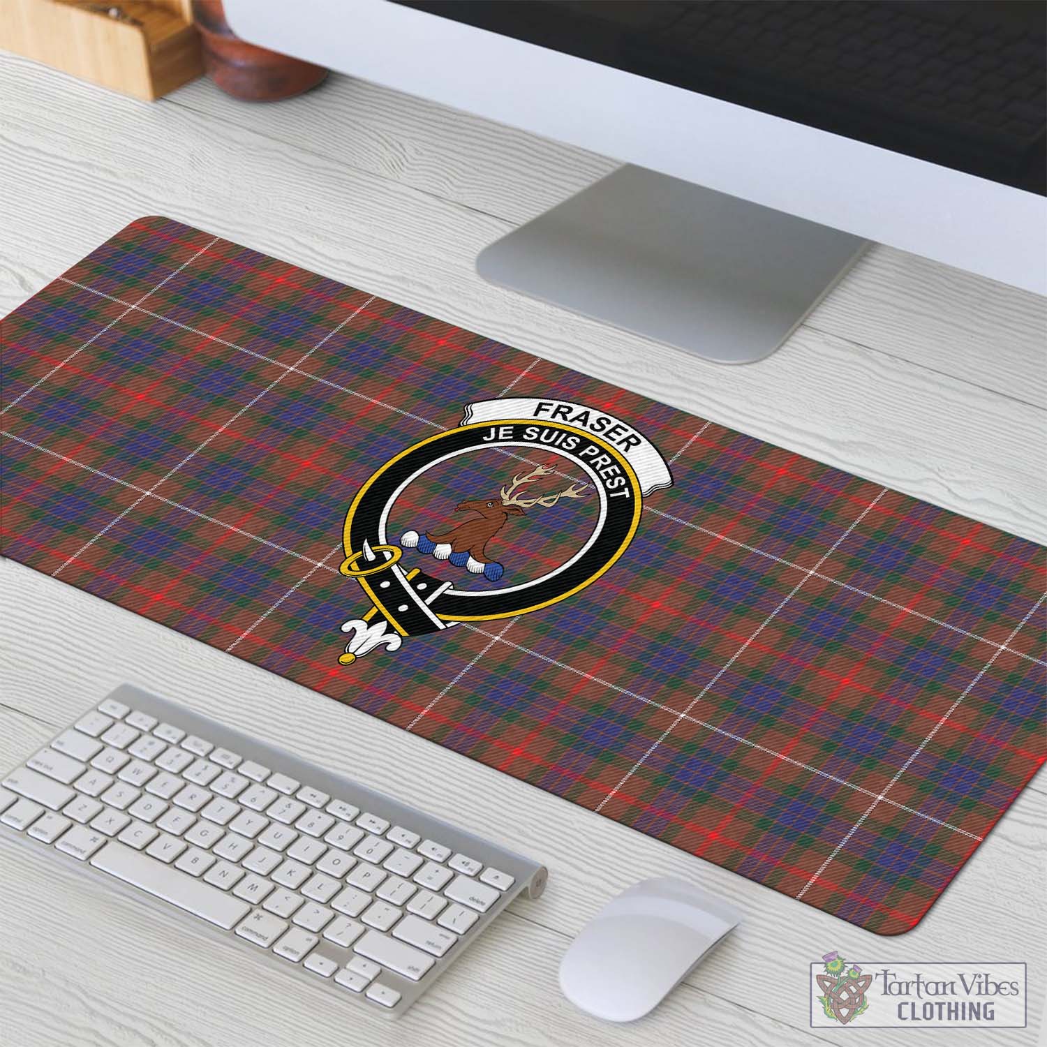 Tartan Vibes Clothing Fraser Hunting Modern Tartan Mouse Pad with Family Crest
