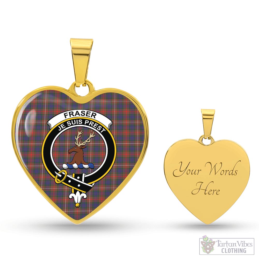 Tartan Vibes Clothing Fraser Hunting Modern Tartan Heart Necklace with Family Crest