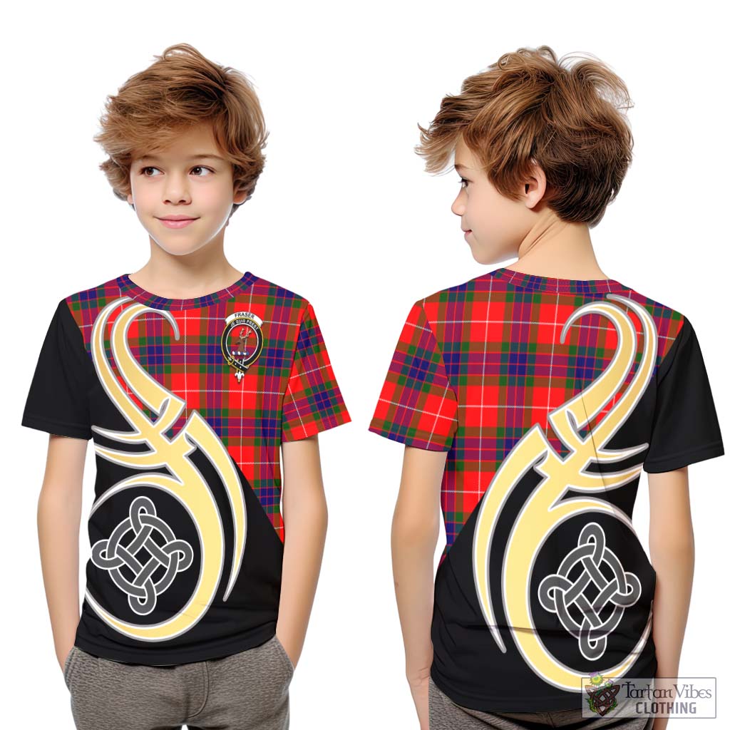 Fraser Modern Tartan Kid T-Shirt with Family Crest and Celtic Symbol Style Youth XL Size14 - Tartan Vibes Clothing