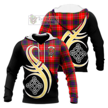 Fraser Modern Tartan Knitted Hoodie with Family Crest and Celtic Symbol Style