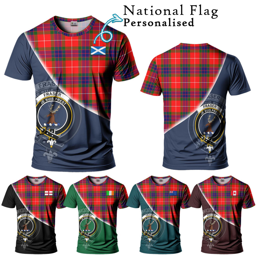 Fraser Modern Tartan T-Shirt with Personalised National Flag and Family Crest Half Style Kid's Shirt - Tartanvibesclothing Shop