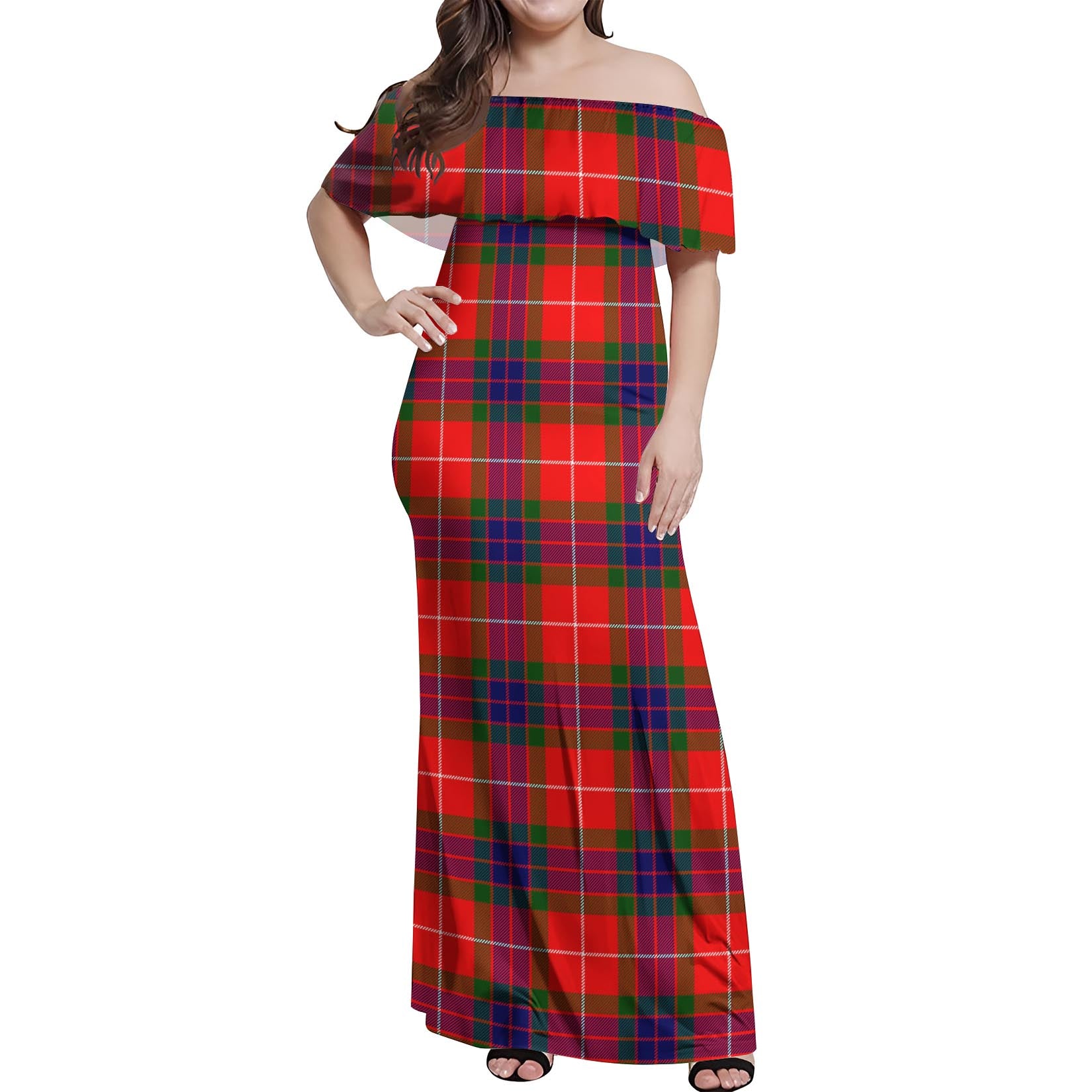 Fraser Modern Tartan Off Shoulder Long Dress Women's Dress - Tartanvibesclothing