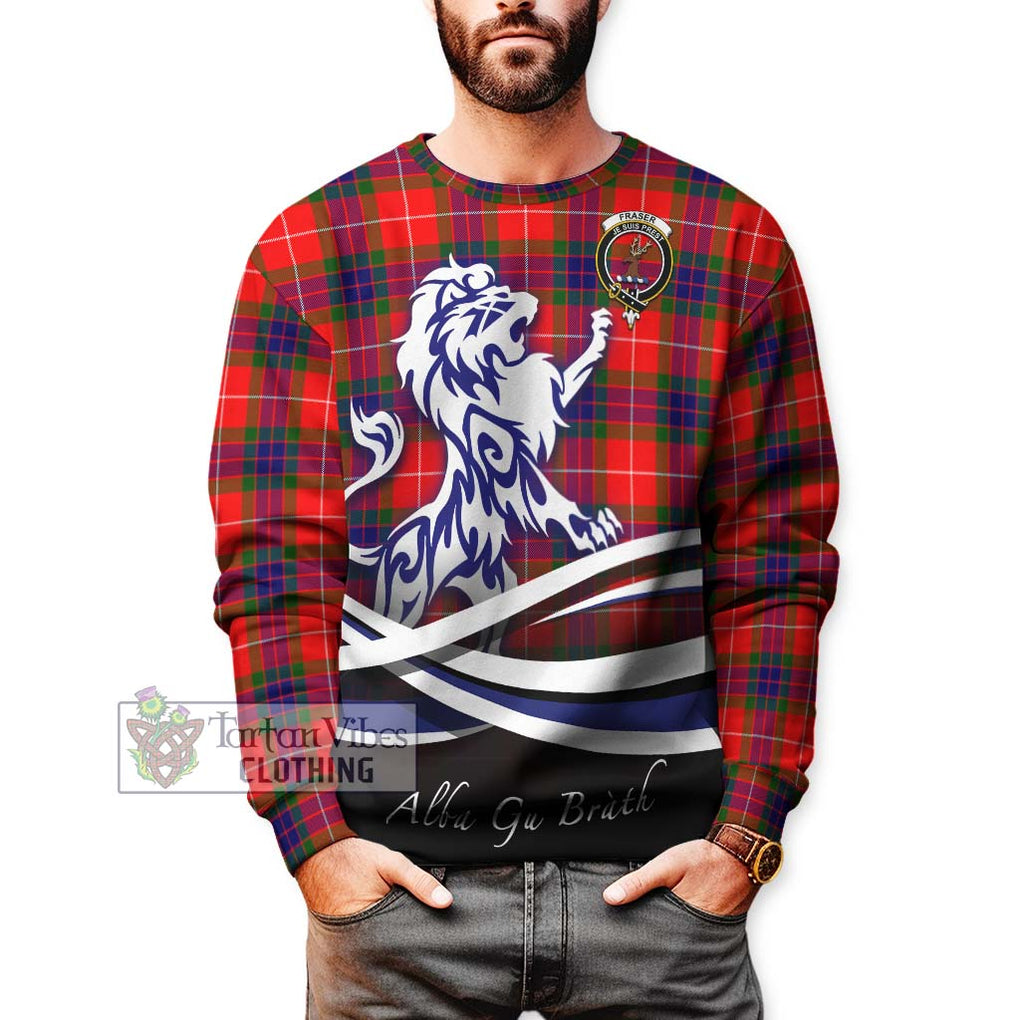 Fraser Modern Tartan Sweatshirt with Alba Gu Brath Regal Lion Emblem Unisex - Tartanvibesclothing Shop