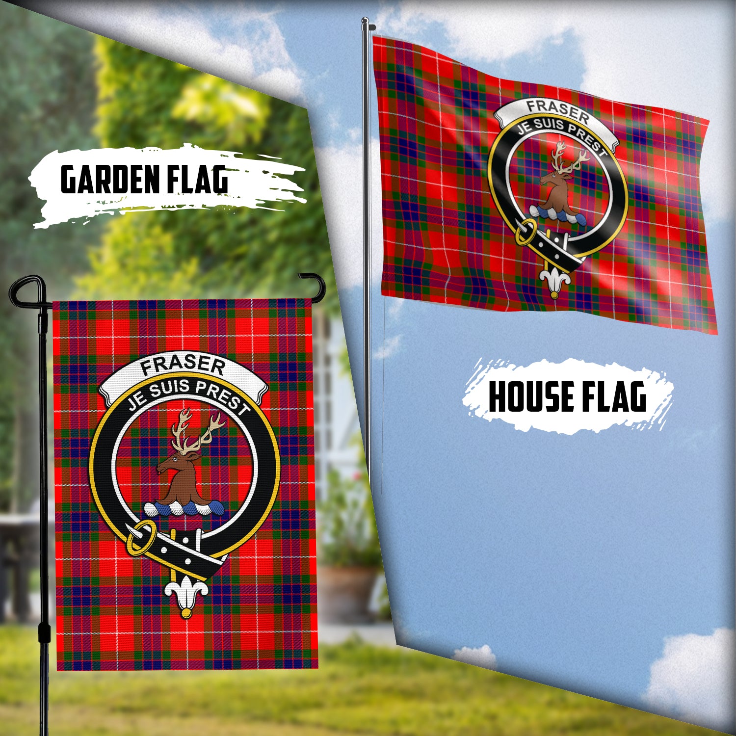 Fraser Modern Tartan Flag with Family Crest Garden Flag (Vertical) - Tartan Vibes Clothing