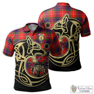 Fraser Modern Tartan Polo Shirt with Family Crest Celtic Wolf Style