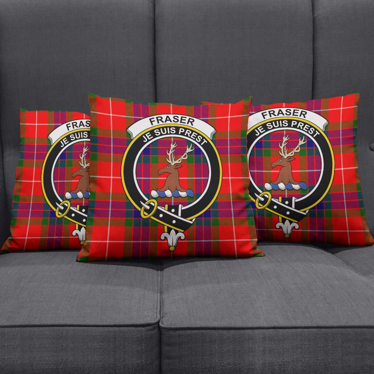 Fraser Modern Tartan Pillow Cover with Family Crest Square Pillow Cover - Tartanvibesclothing