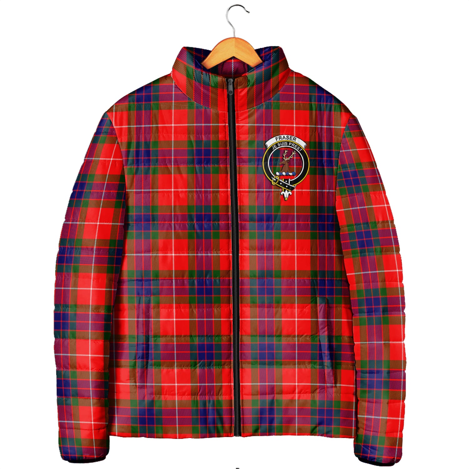 Fraser Modern Tartan Padded Jacket with Family Crest Men's Padded Jacket - Tartan Vibes Clothing