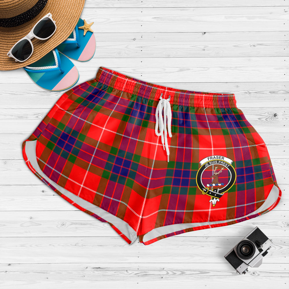 fraser-modern-tartan-womens-shorts-with-family-crest