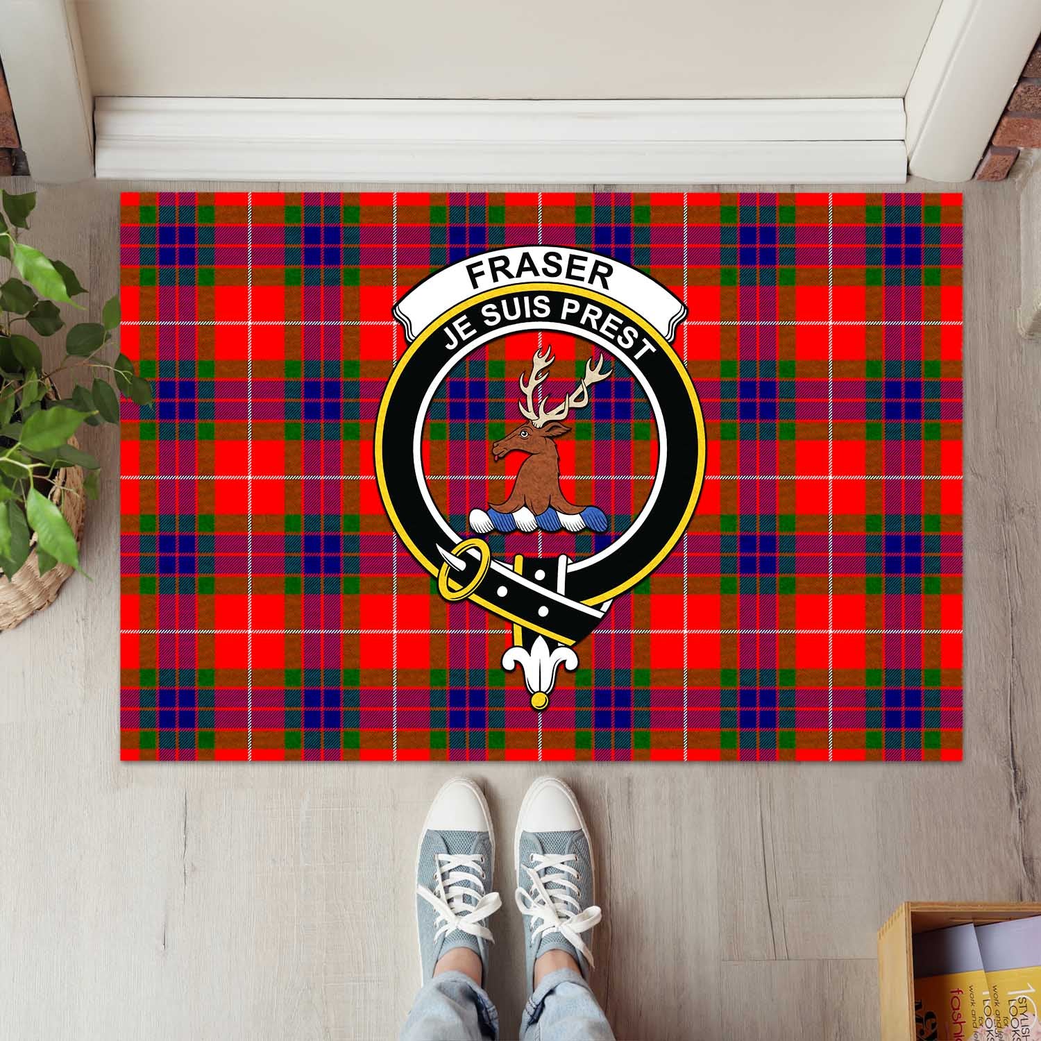 Fraser Modern Tartan Door Mat with Family Crest - Tartanvibesclothing