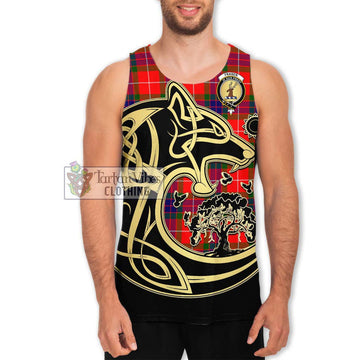 Fraser Modern Tartan Men's Tank Top with Family Crest Celtic Wolf Style