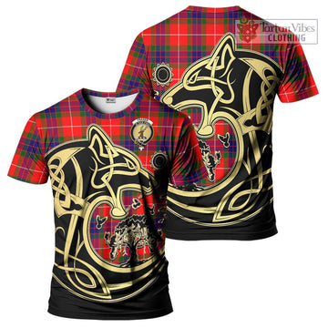 Fraser Modern Tartan T-Shirt with Family Crest Celtic Wolf Style