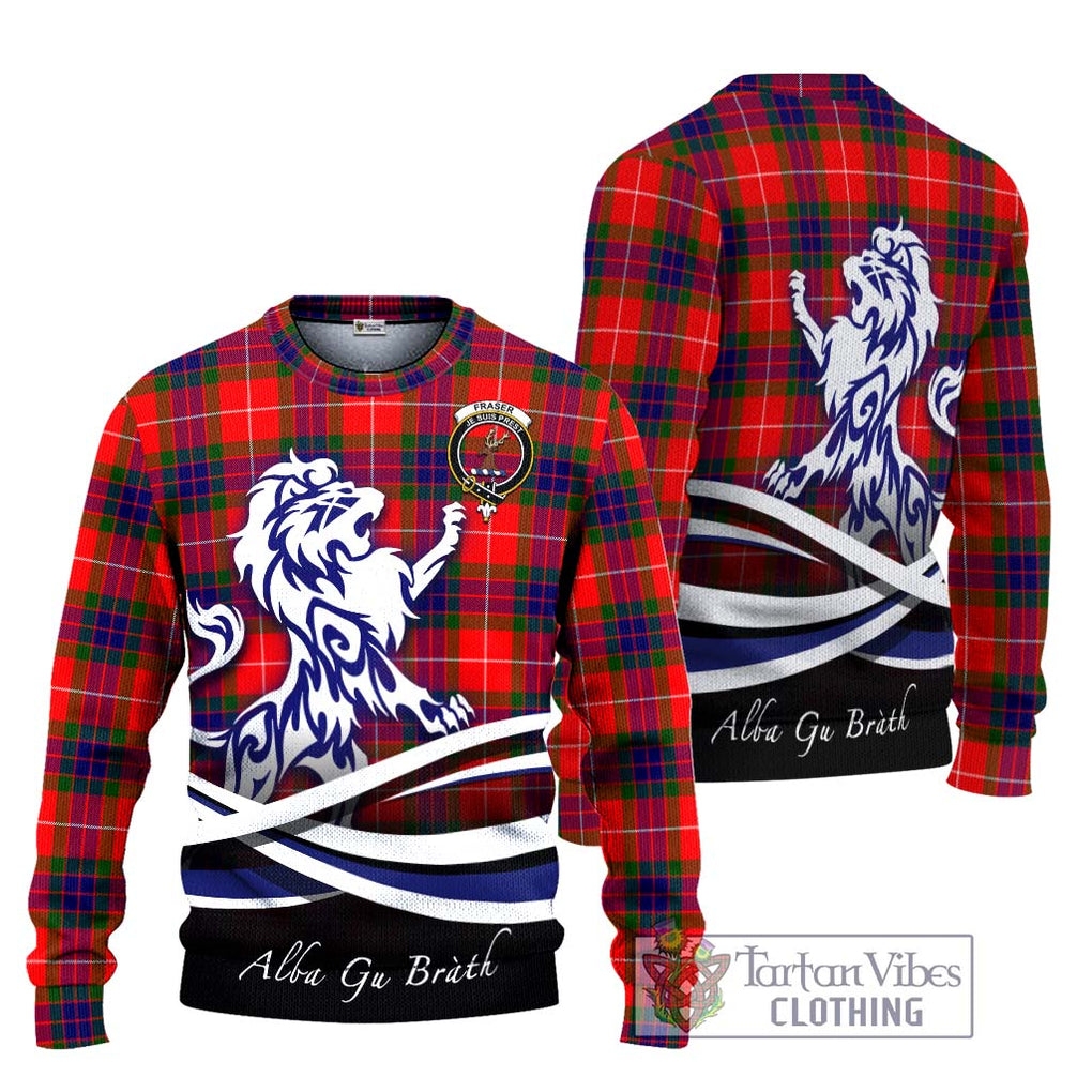 Fraser Modern Tartan Knitted Sweater with Alba Gu Brath Regal Lion Emblem Unisex - Tartanvibesclothing Shop