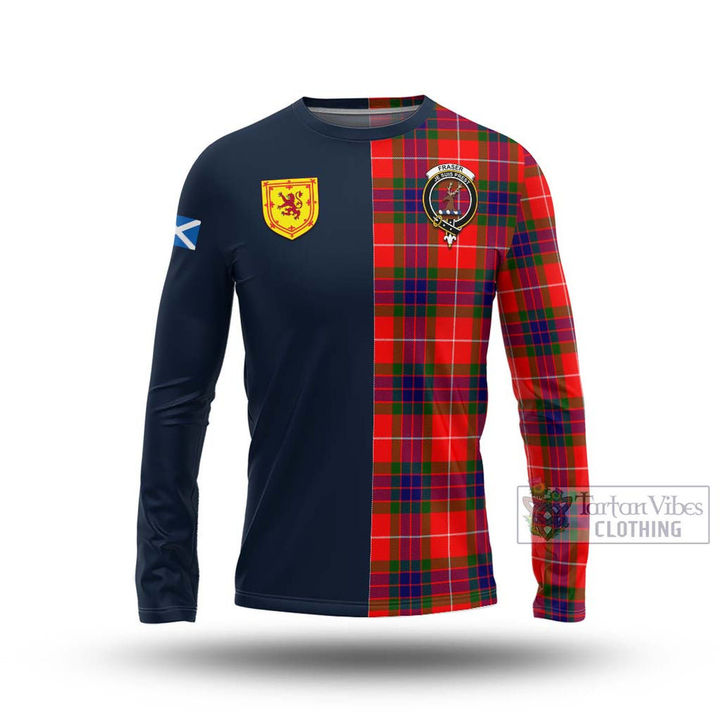 Tartan Vibes Clothing Fraser Modern Tartan Long Sleeve T-Shirt with Scottish Lion Royal Arm Half Style