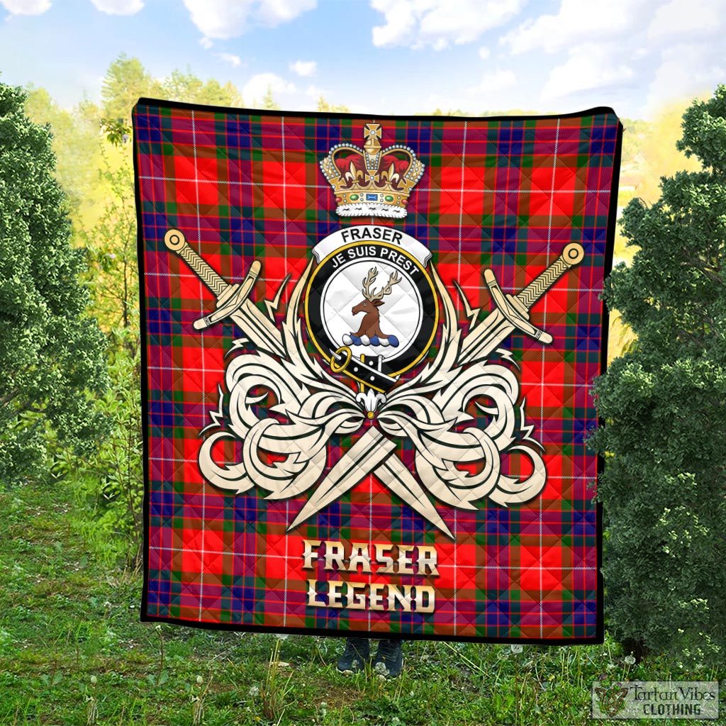 Tartan Vibes Clothing Fraser Modern Tartan Quilt with Clan Crest and the Golden Sword of Courageous Legacy