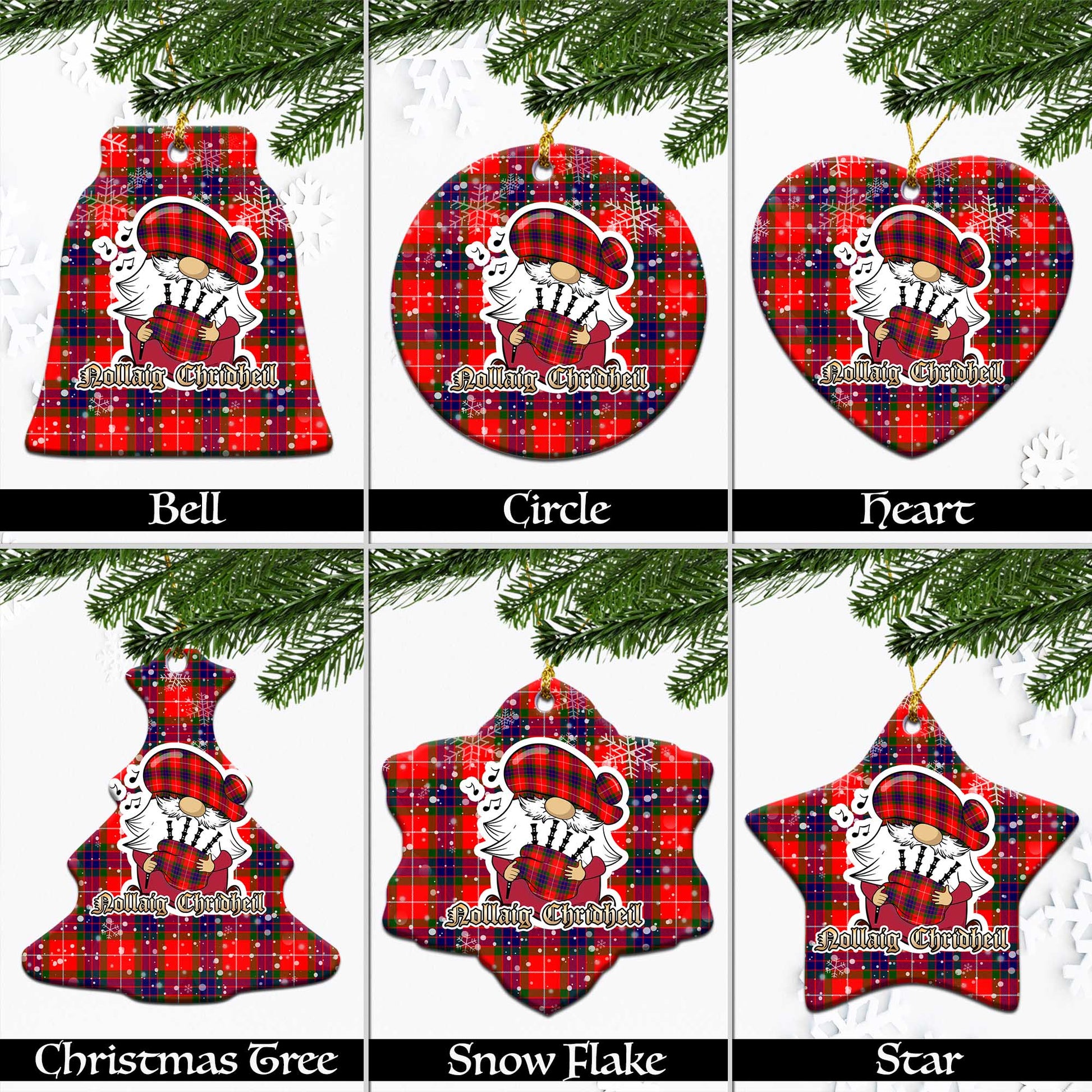 Fraser Modern Tartan Christmas Ornaments with Scottish Gnome Playing Bagpipes Ceramic - Tartanvibesclothing