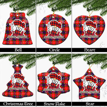 Fraser Modern Tartan Christmas Ceramic Ornaments with Scottish Gnome Playing Bagpipes