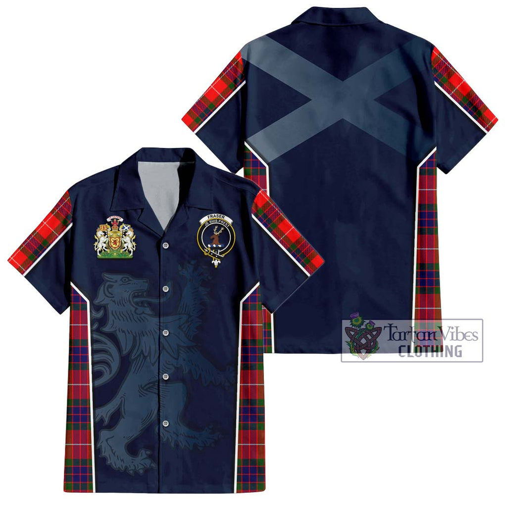 Fraser Modern Tartan Short Sleeve Button Shirt with Family Crest and Lion Rampant Vibes Sport Style Kid - Tartan Vibes Clothing