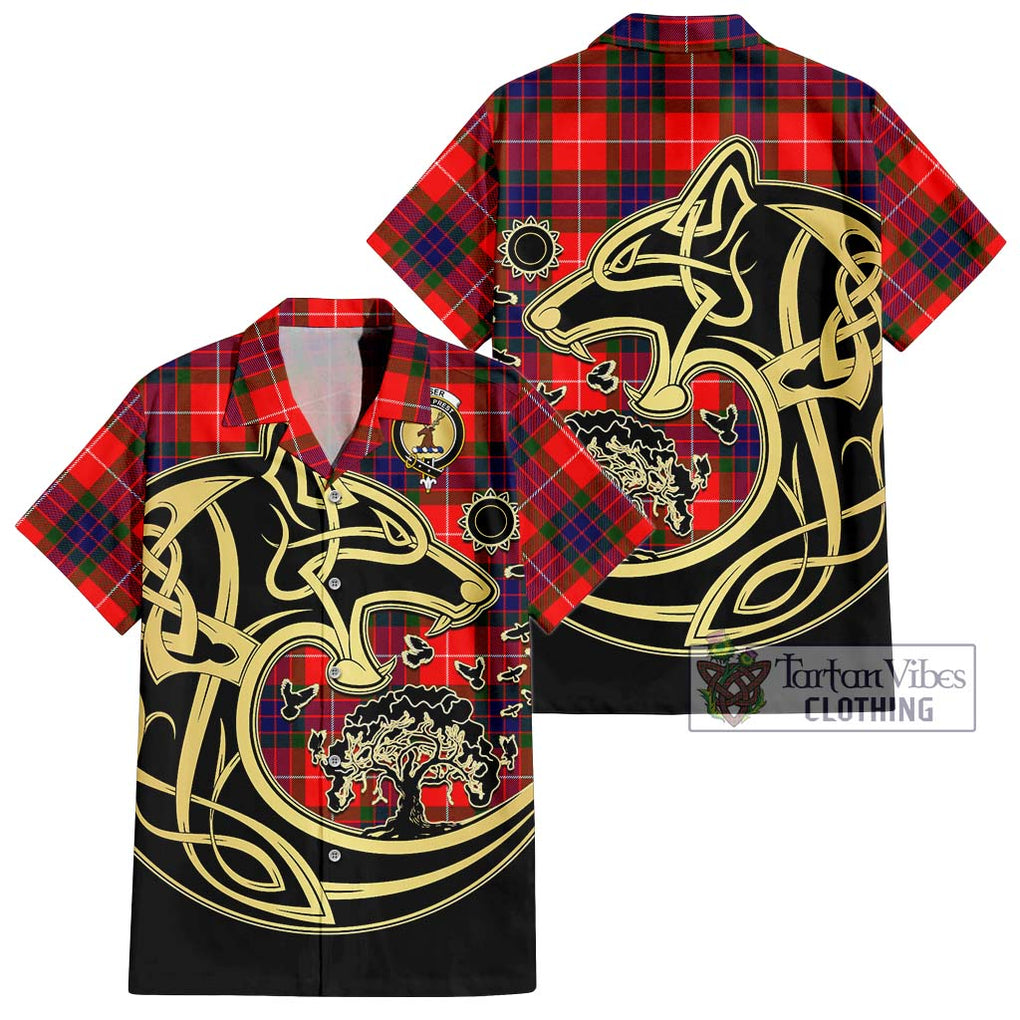 Fraser Modern Tartan Short Sleeve Button Shirt with Family Crest Celtic Wolf Style Kid - Tartan Vibes Clothing