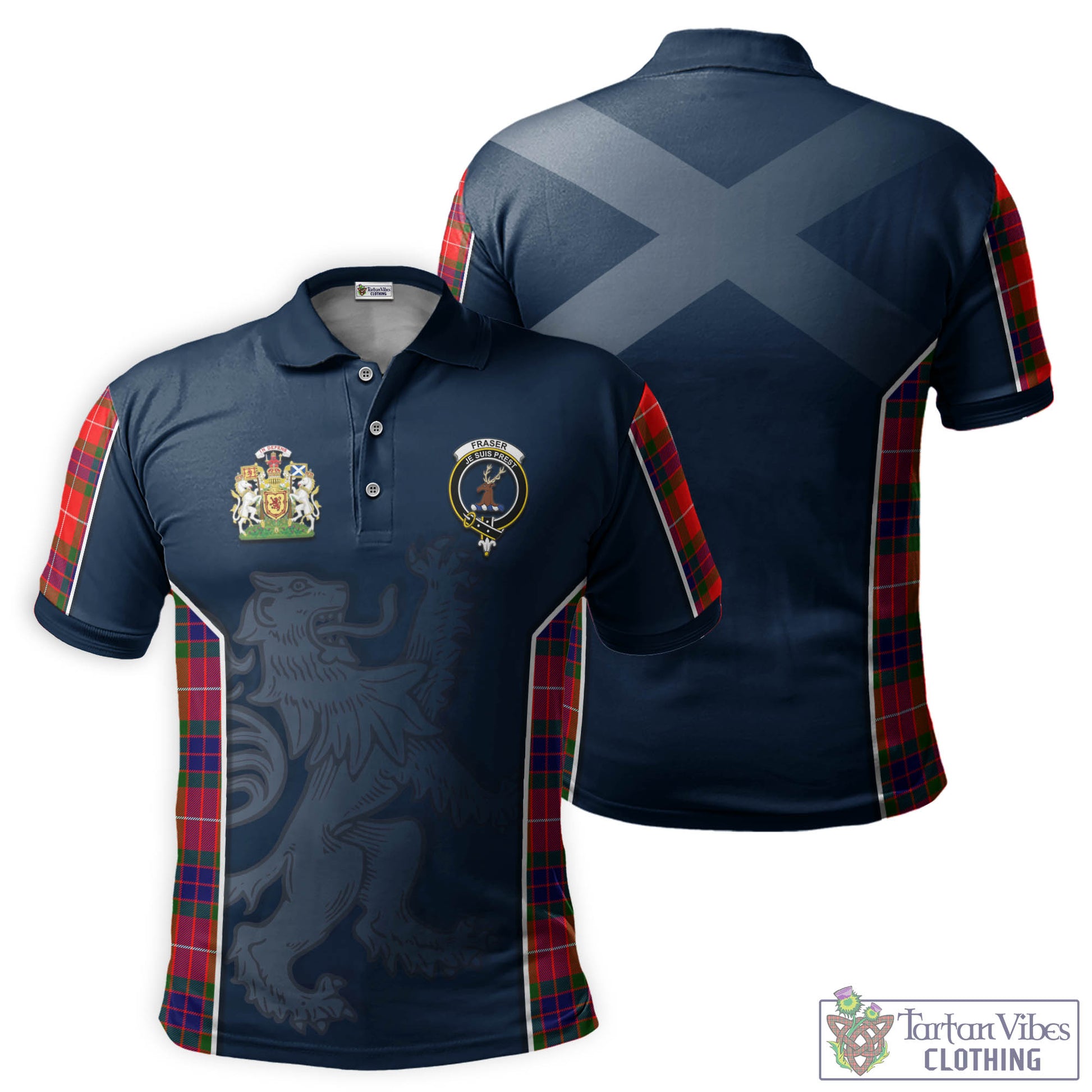 Tartan Vibes Clothing Fraser Modern Tartan Men's Polo Shirt with Family Crest and Lion Rampant Vibes Sport Style