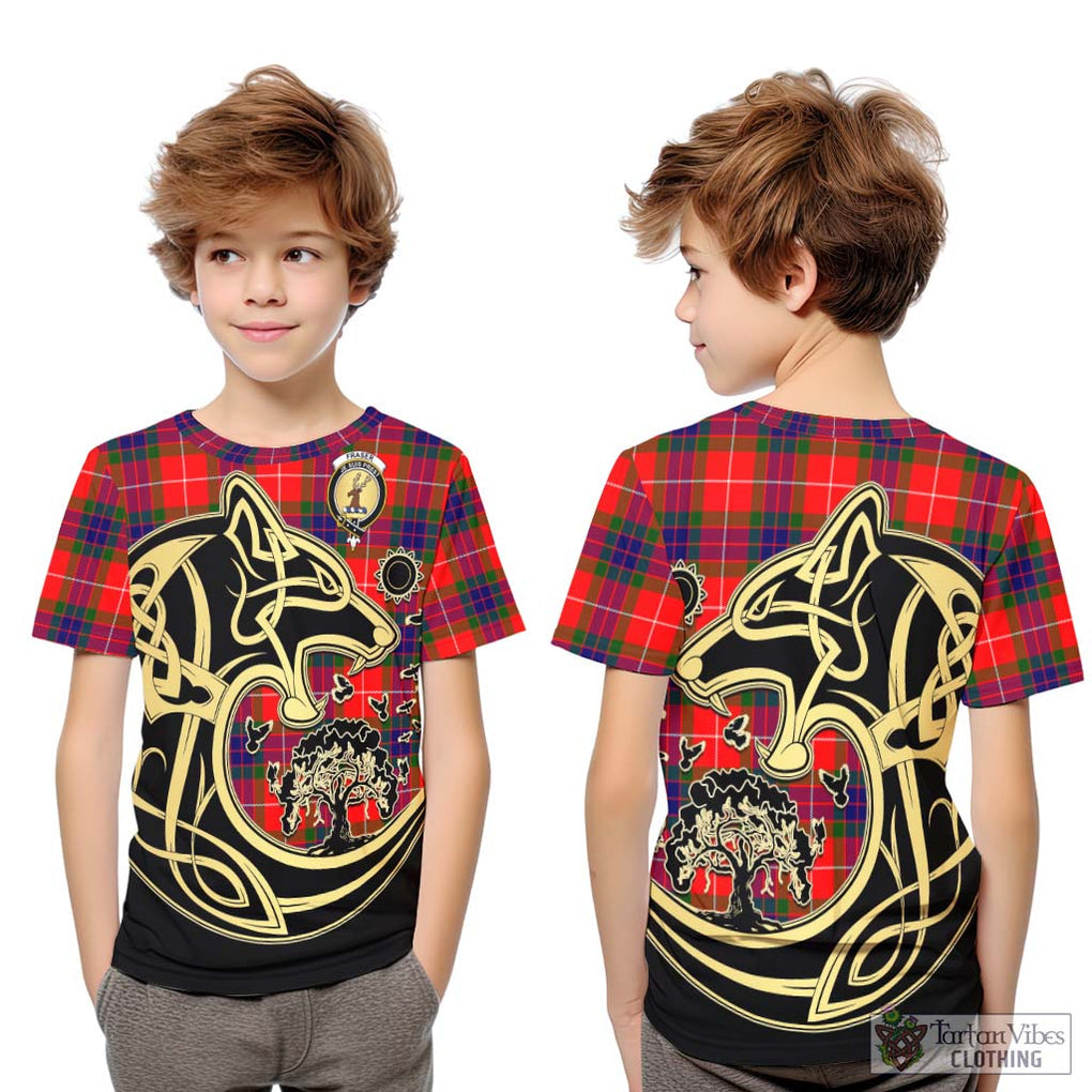 Fraser Modern Tartan Kid T-Shirt with Family Crest Celtic Wolf Style Youth XL Size14 - Tartan Vibes Clothing