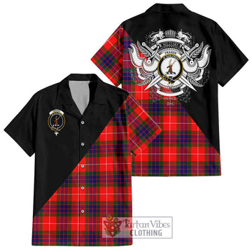 Fraser Modern Tartan Short Sleeve Button Shirt with Family Crest and Military Logo Style