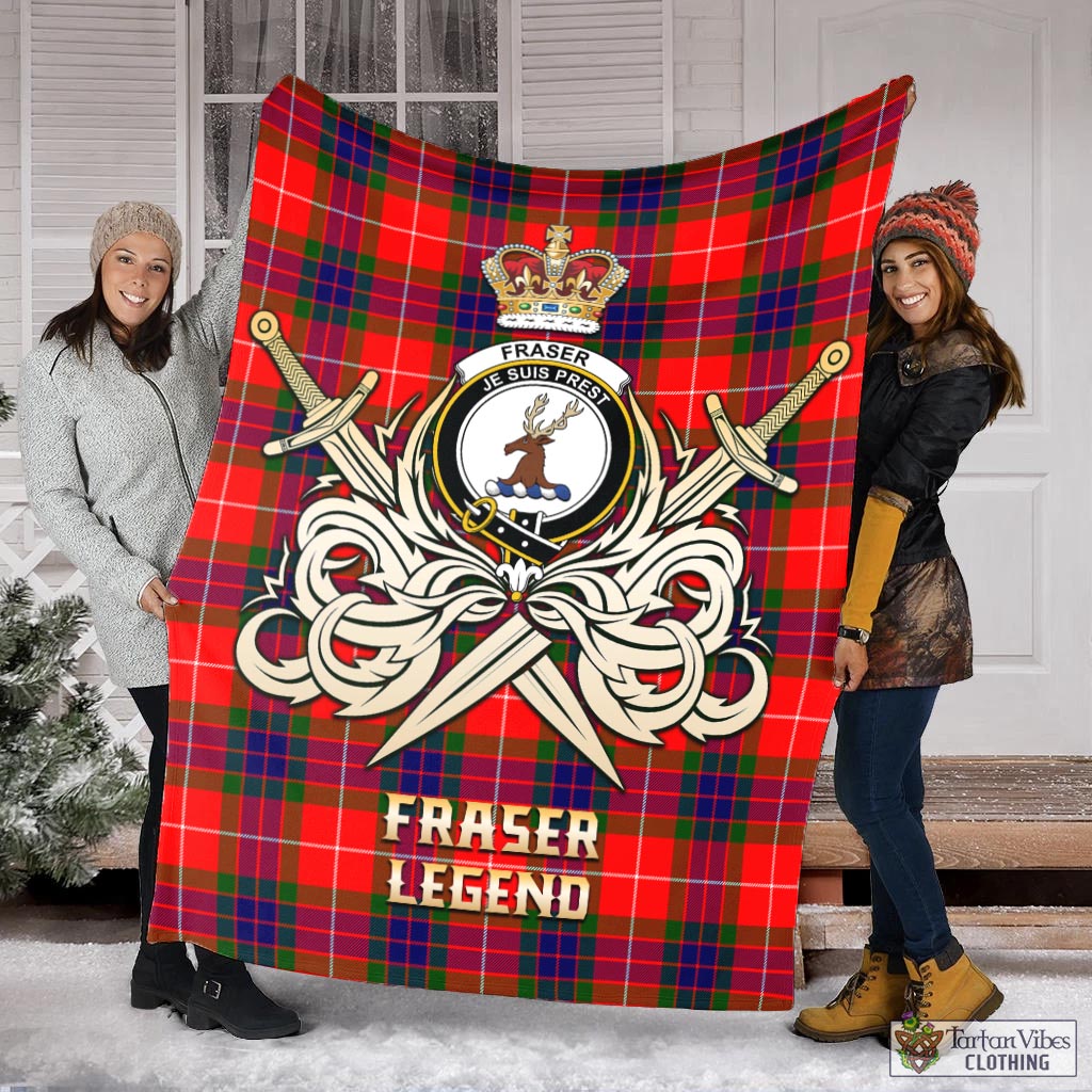 Tartan Vibes Clothing Fraser Modern Tartan Blanket with Clan Crest and the Golden Sword of Courageous Legacy