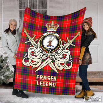 Fraser Modern Tartan Blanket with Clan Crest and the Golden Sword of Courageous Legacy