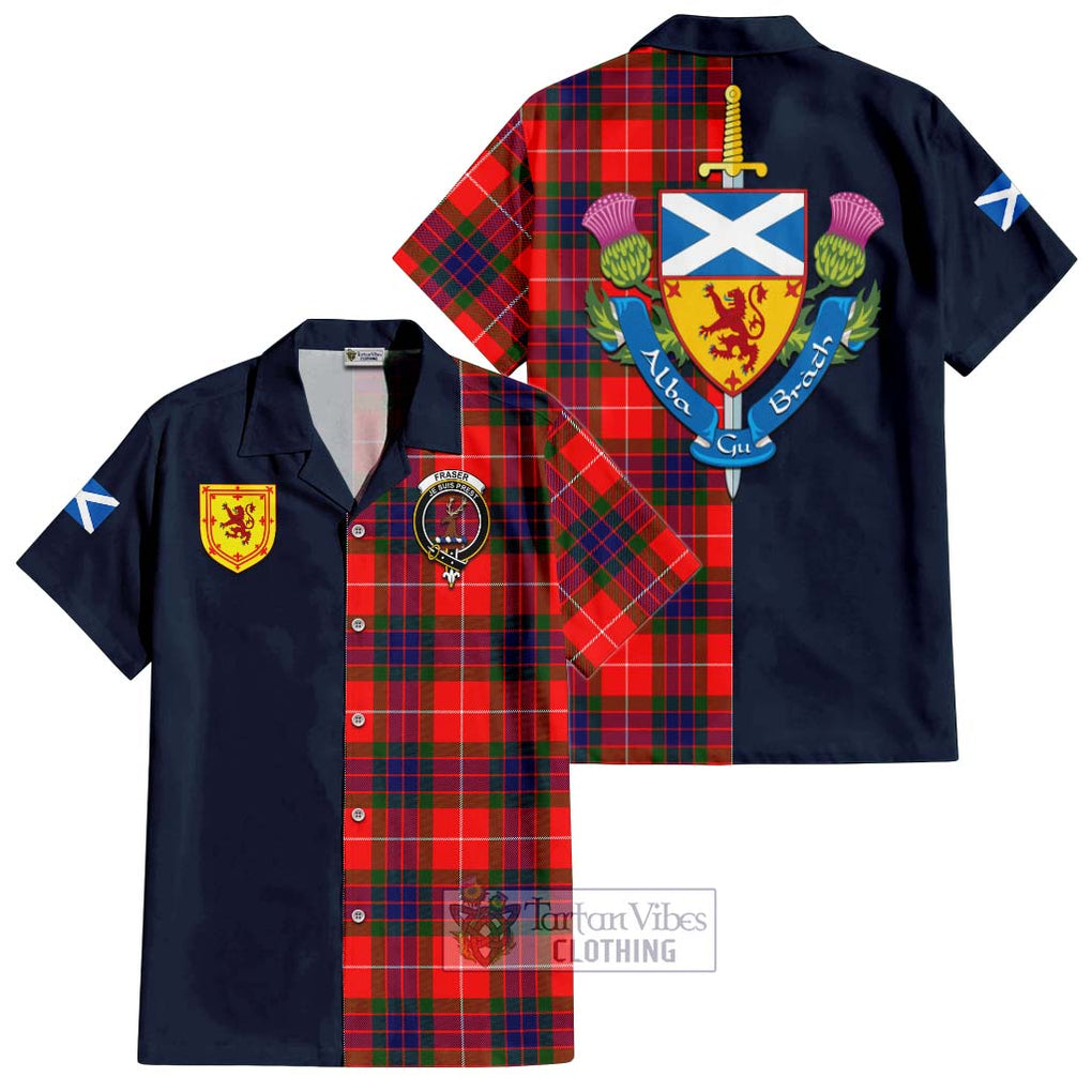 Tartan Vibes Clothing Fraser Modern Tartan Short Sleeve Button Shirt with Scottish Lion Royal Arm Half Style