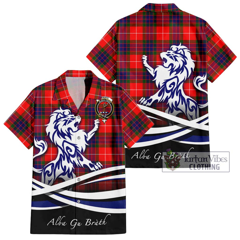 Fraser Modern Tartan Short Sleeve Button Shirt with Alba Gu Brath Regal Lion Emblem Kid - Tartanvibesclothing Shop