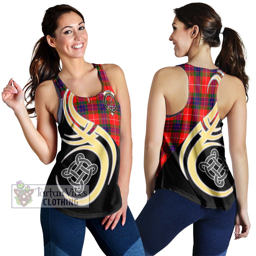 Fraser Modern Tartan Women's Racerback Tanks with Family Crest and Celtic Symbol Style 4XL - Tartan Vibes Clothing