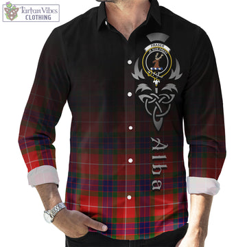 Fraser Modern Tartan Long Sleeve Button Up Featuring Alba Gu Brath Family Crest Celtic Inspired