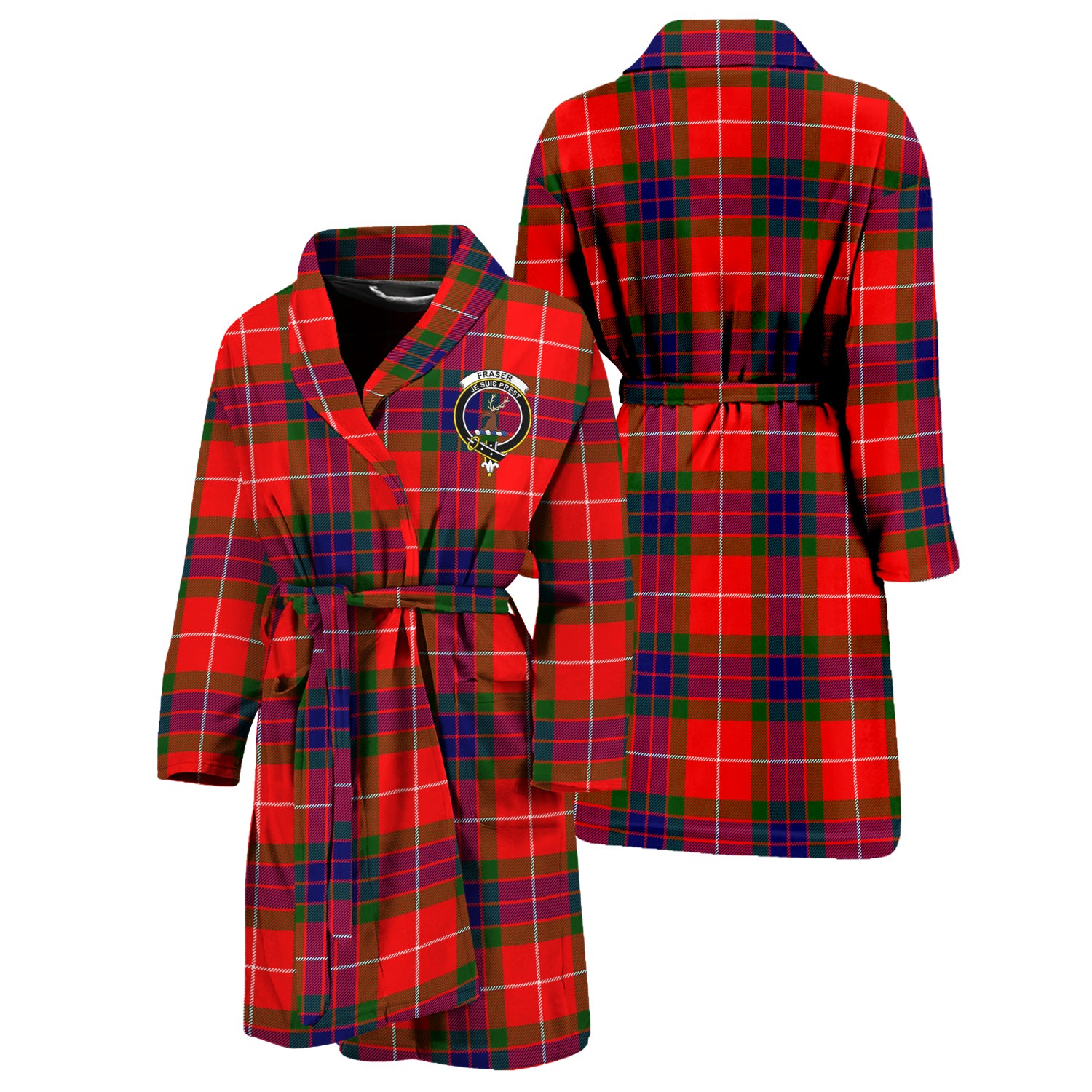 Fraser Modern Tartan Bathrobe with Family Crest Unisex S - Tartan Vibes Clothing