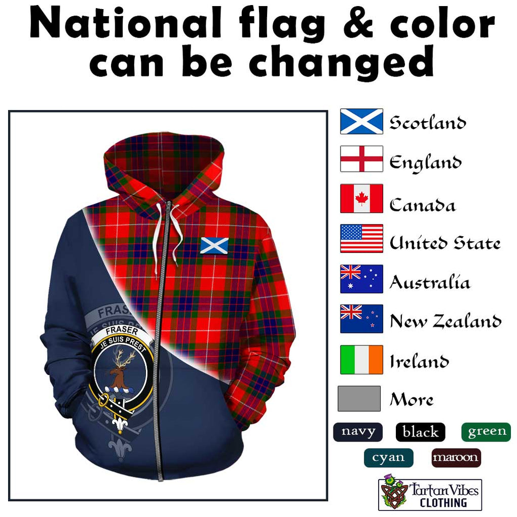 Fraser Modern Tartan Hoodie with Personalised National Flag and Family Crest Half Style - Tartanvibesclothing Shop