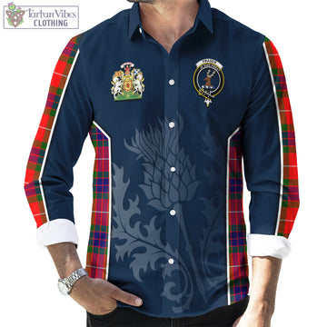 Fraser Modern Tartan Long Sleeve Button Up Shirt with Family Crest and Scottish Thistle Vibes Sport Style