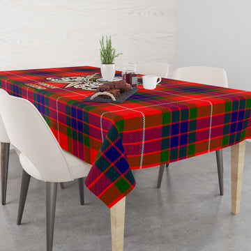 Fraser Modern Tartan Tablecloth with Clan Crest and the Golden Sword of Courageous Legacy