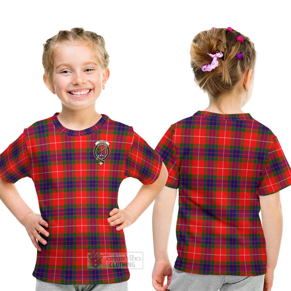 Fraser Modern Tartan Kid T-Shirt with Family Crest - Tartanvibesclothing Shop