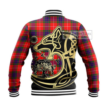 Fraser Modern Tartan Baseball Jacket with Family Crest Celtic Wolf Style