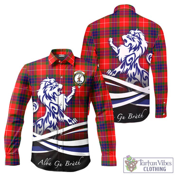 Fraser Modern Tartan Long Sleeve Button Up Shirt with Alba Gu Brath Regal Lion Emblem