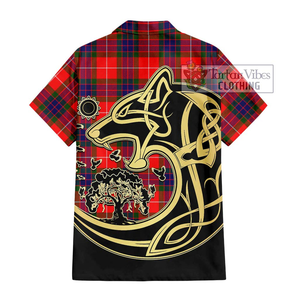 Fraser Modern Tartan Short Sleeve Button Shirt with Family Crest Celtic Wolf Style - Tartan Vibes Clothing