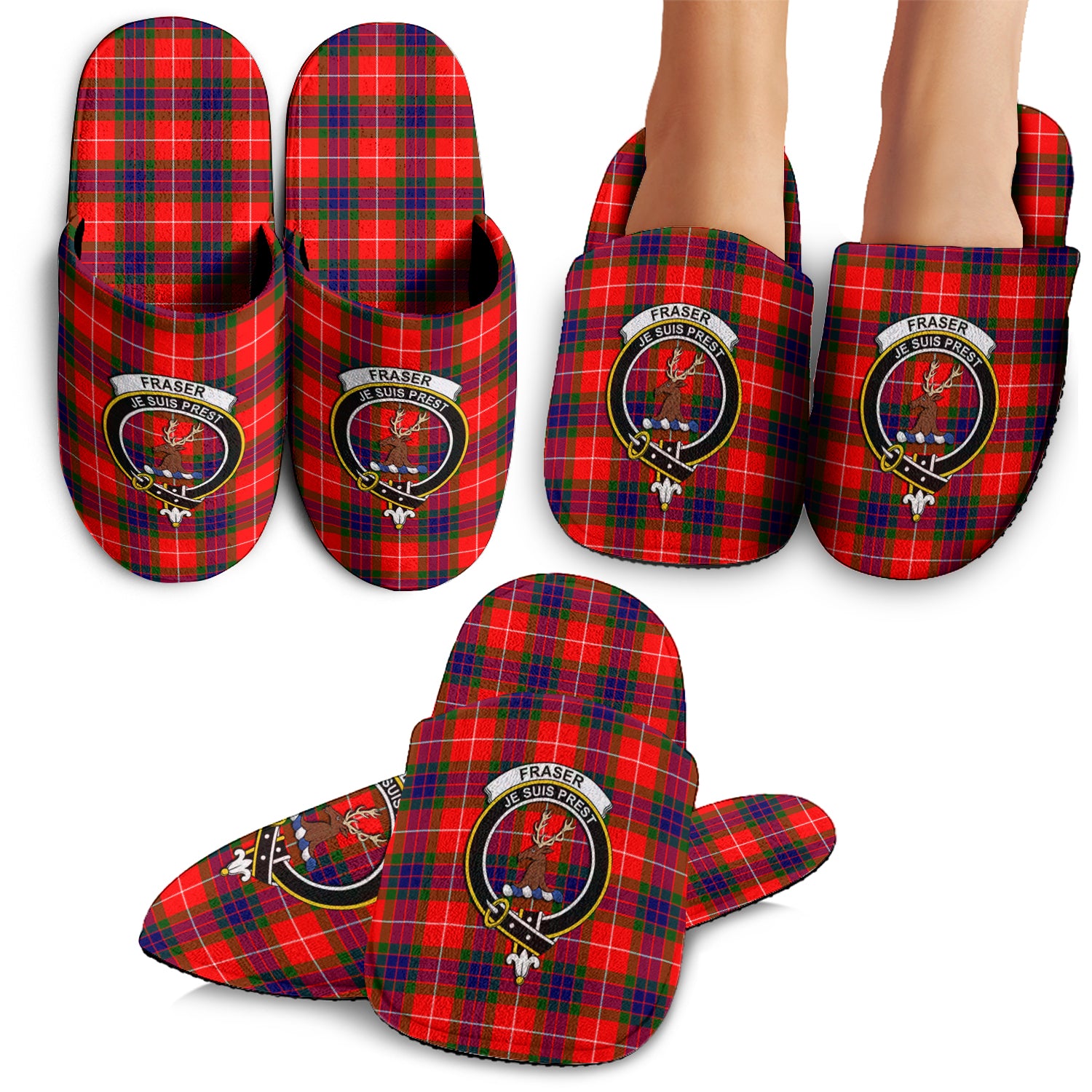 Fraser Modern Tartan Home Slippers with Family Crest - Tartanvibesclothing