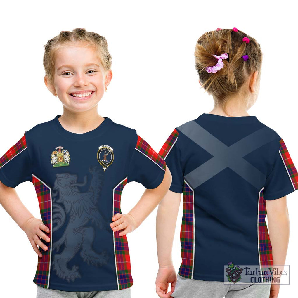 Fraser Modern Tartan Kid T-Shirt with Family Crest and Lion Rampant Vibes Sport Style - Tartan Vibes Clothing