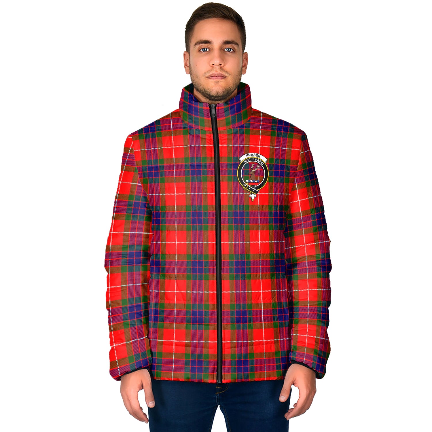 Fraser Modern Tartan Padded Jacket with Family Crest - Tartan Vibes Clothing