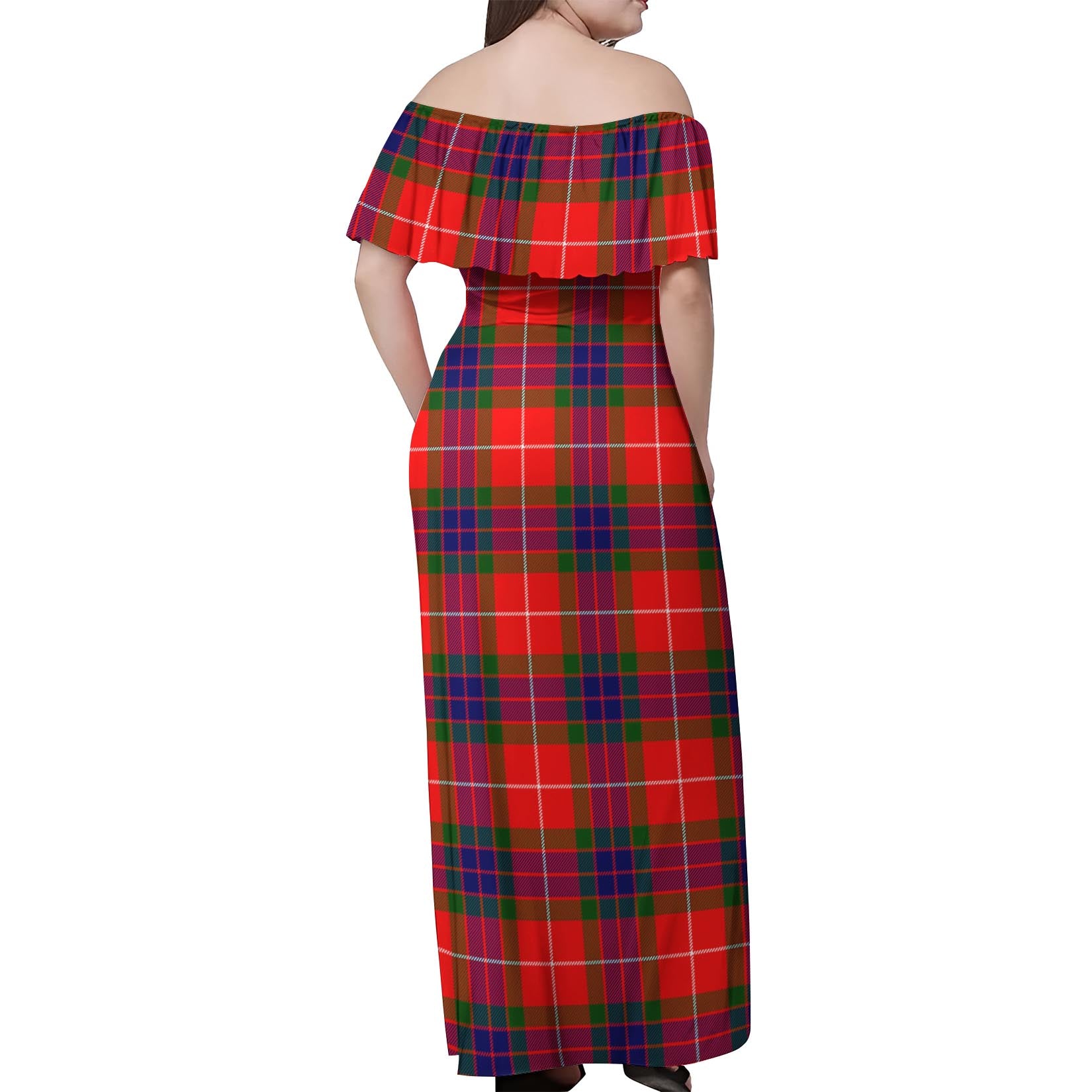 Fraser Modern Tartan Off Shoulder Long Dress - Tartanvibesclothing