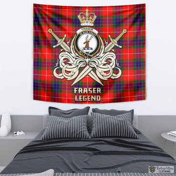 Fraser Modern Tartan Tapestry with Clan Crest and the Golden Sword of Courageous Legacy