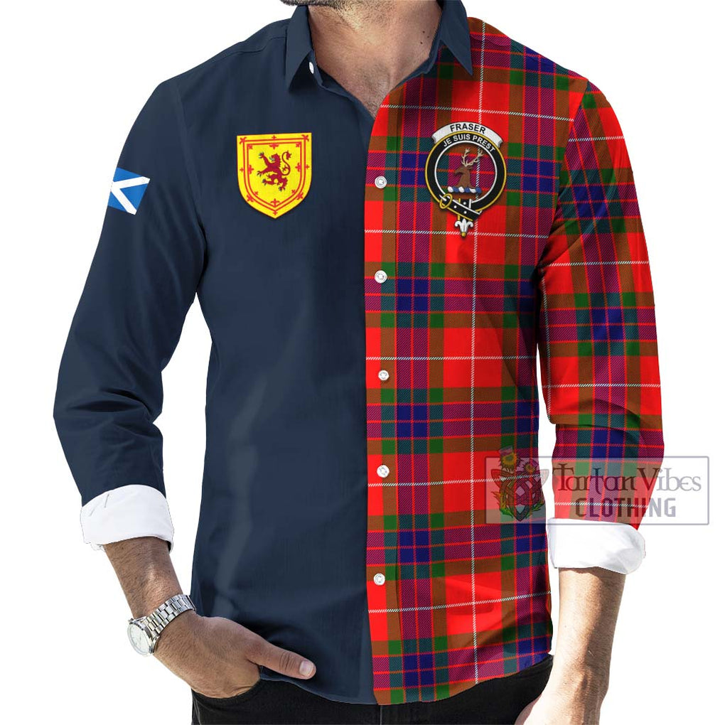 Tartan Vibes Clothing Fraser Modern Tartan Long Sleeve Button Shirt with Scottish Lion Royal Arm Half Style