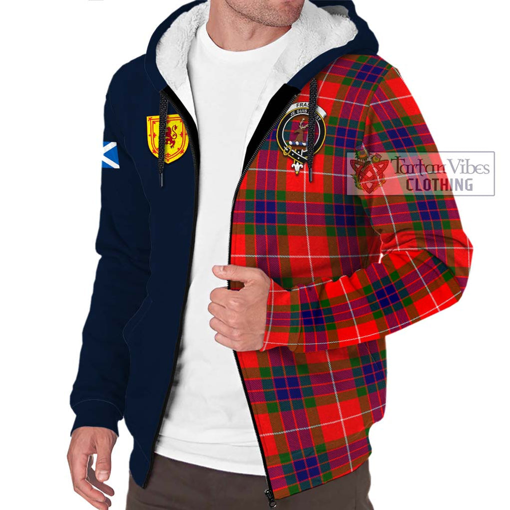 Tartan Vibes Clothing Fraser Modern Tartan Sherpa Hoodie with Scottish Lion Royal Arm Half Style