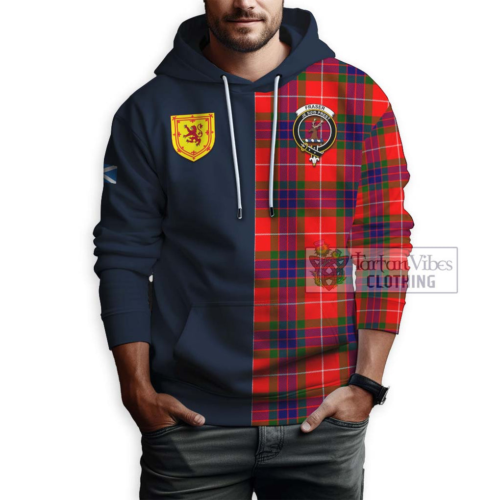 Tartan Vibes Clothing Fraser Modern Tartan Hoodie with Scottish Lion Royal Arm Half Style