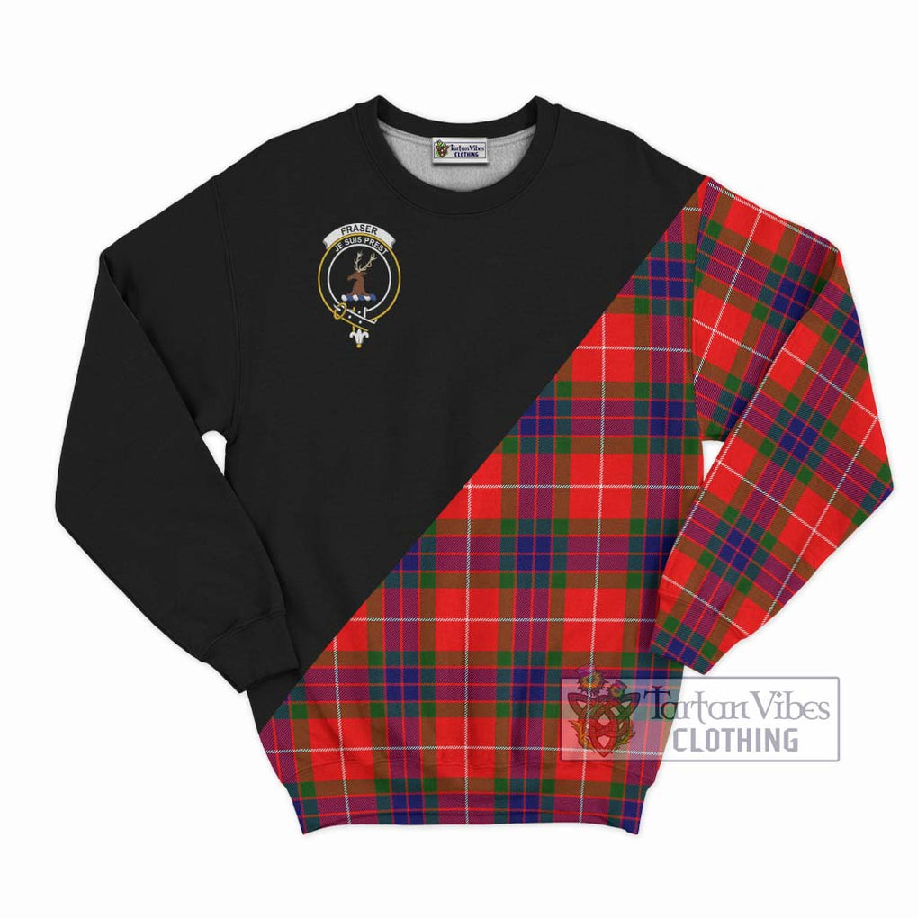 Fraser Modern Tartan Sweatshirt with Family Crest and Military Logo Style - Tartanvibesclothing Shop