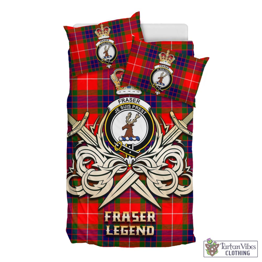 Tartan Vibes Clothing Fraser Modern Tartan Bedding Set with Clan Crest and the Golden Sword of Courageous Legacy