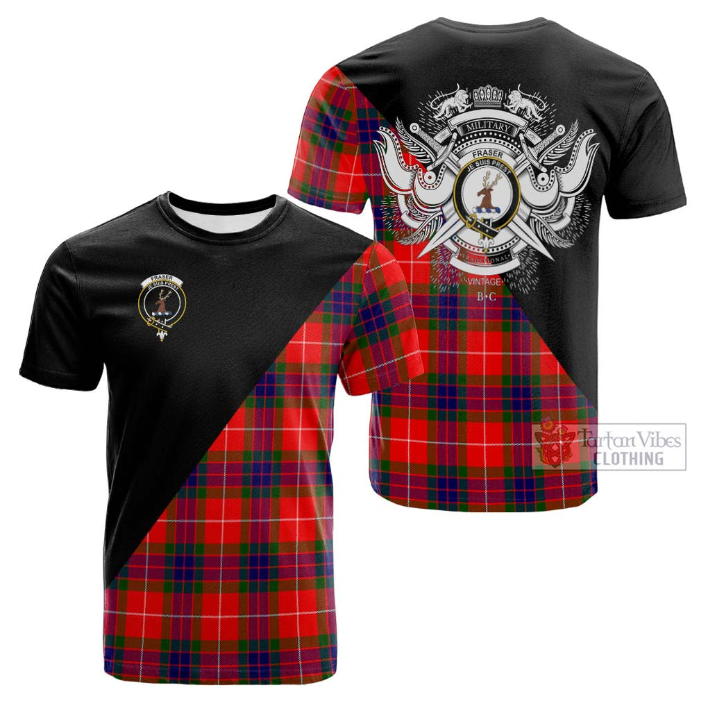 Tartan Vibes Clothing Fraser Modern Tartan Cotton T-shirt with Family Crest and Military Logo Style